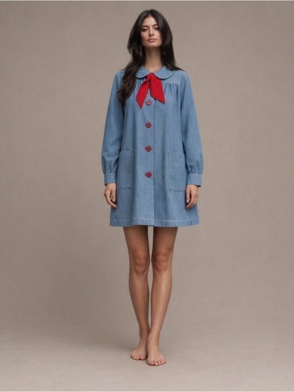 Rare Vintage Wayne Maid 1950s-1960s blue denim smack jacket with red bow.